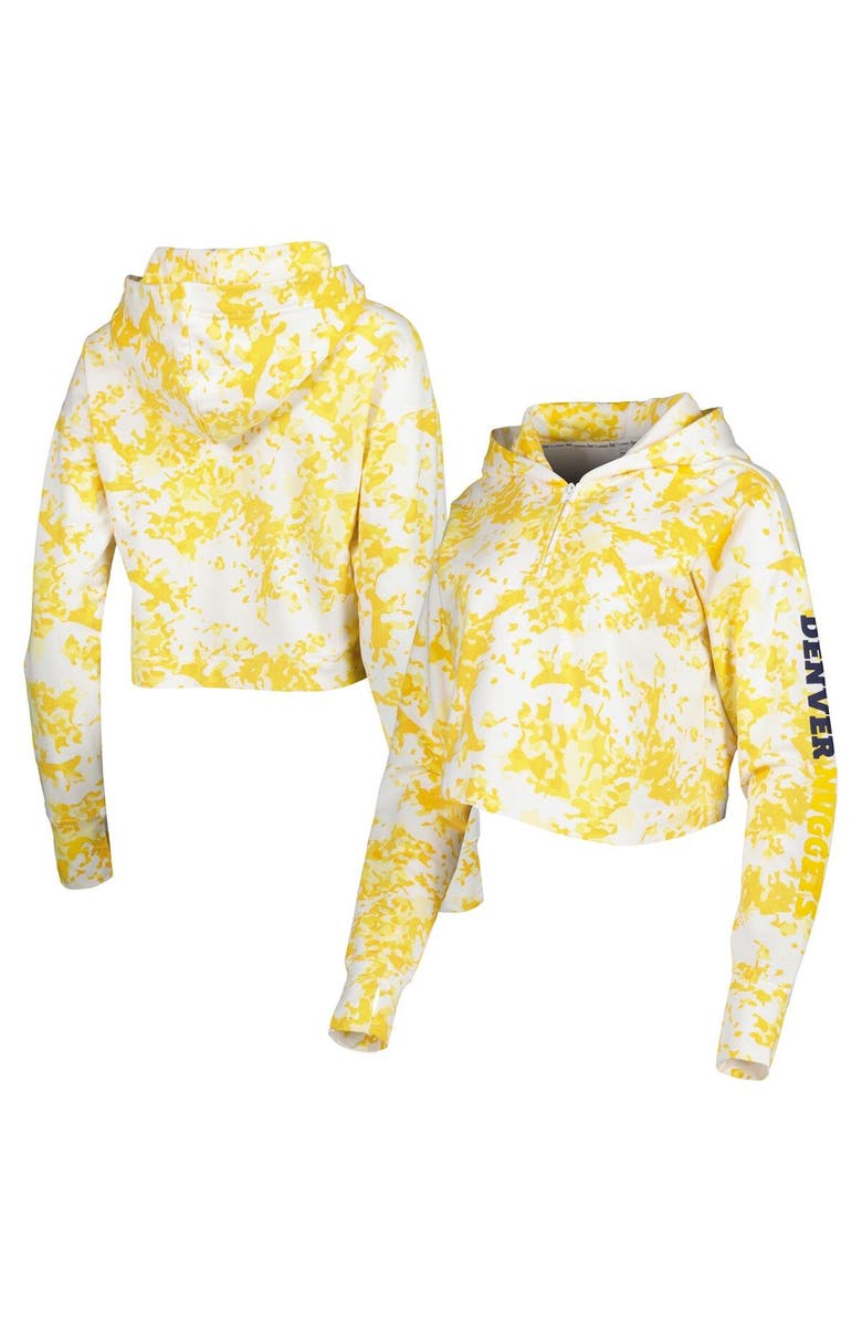 LUSSO Women's Lusso Gold/White Denver Nuggets Maia Tri-Blend Cropped Quarter-Zip Top, Main, color, Gold