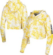 LUSSO Women's Lusso Gold/White Denver Nuggets Maia Tri-Blend Cropped Quarter-Zip Top