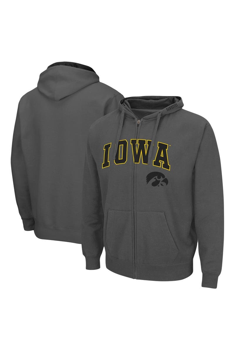 COLOSSEUM Men's Colosseum Charcoal Iowa Hawkeyes Arch & Logo 3.0 Full-Zip Hoodie, Main, color, Charcoal