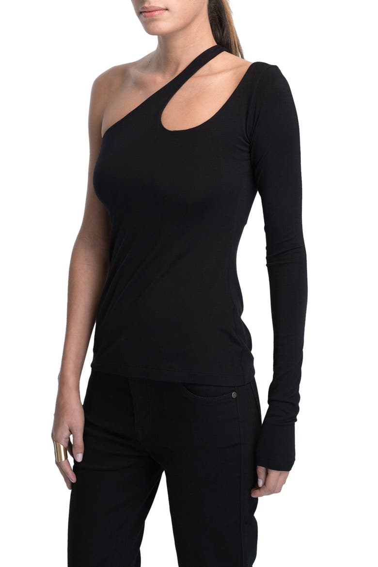 Cutout One-Shoulder Top, Alternate, color, BLACK