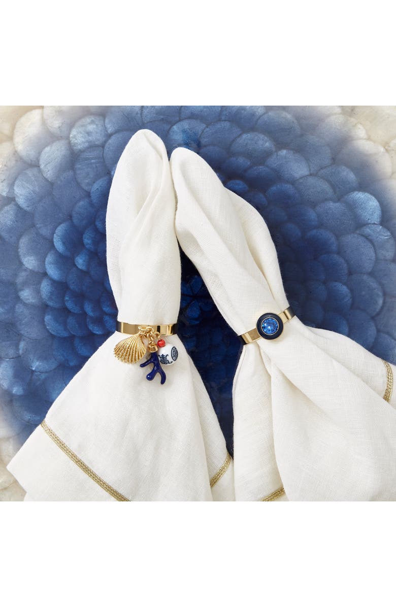 Joanna Buchanan Gold trim linen dinner napkin, set of two, Alternate, color, White