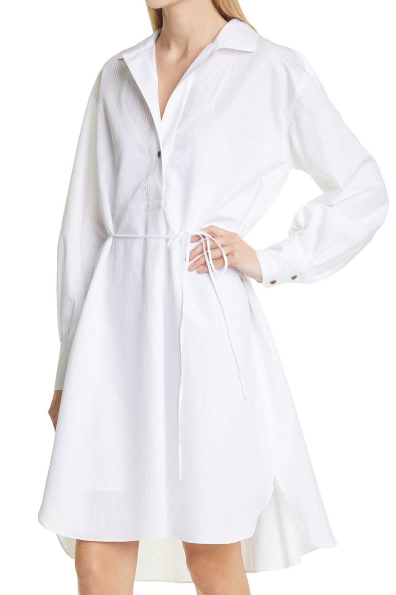 Tonal Stripe Long Sleeve Cotton & Linen Shirtdress, Alternate, color, WHITE/ WHITE