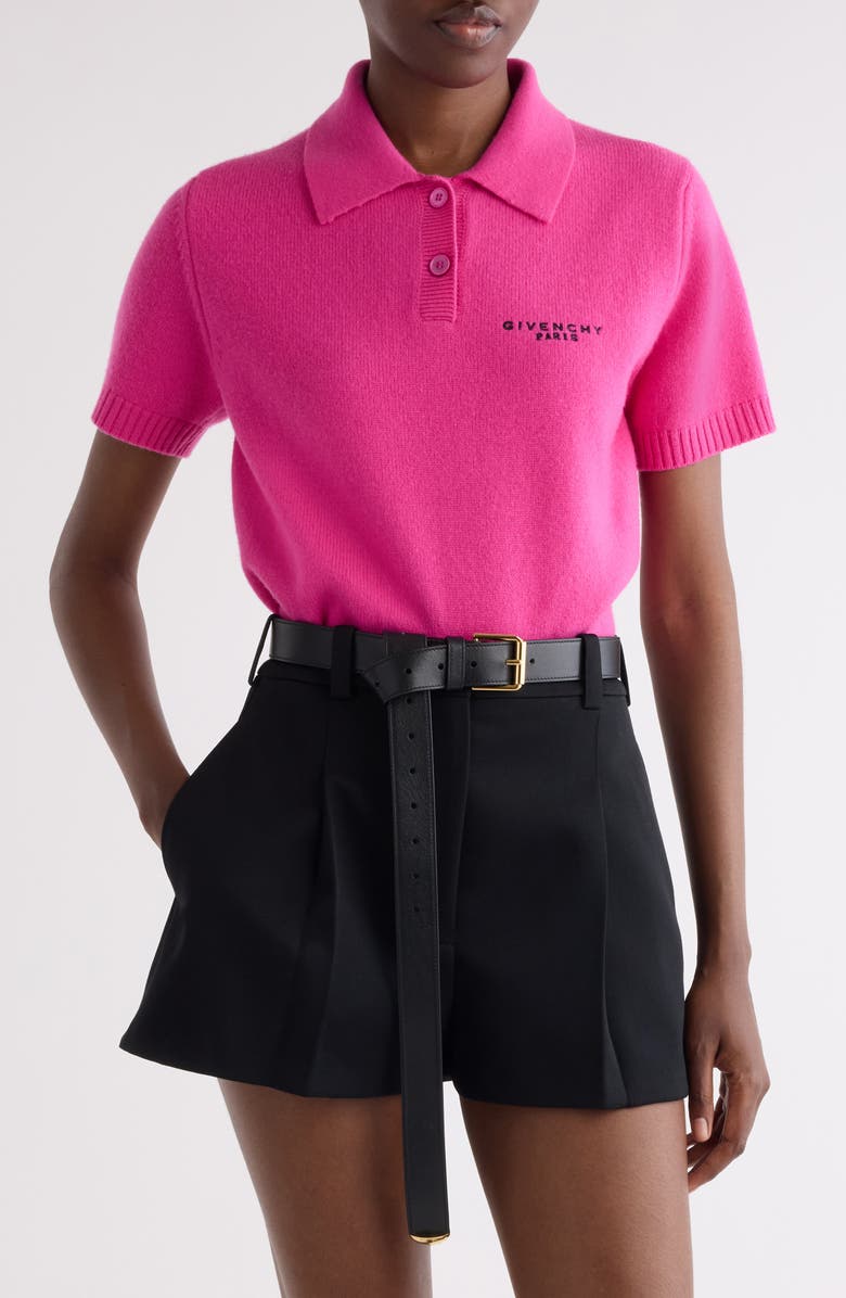 Givenchy Short Sleeve Wool & Cashmere Polo, Main, color, Fuchsia