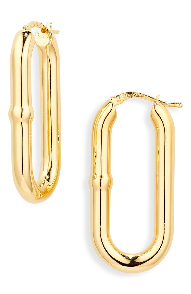 Bottega Veneta Chains Sterling Silver Long Hoop Earrings, Main, color,