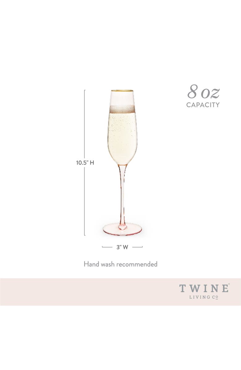 TWINE Rose Crystal Champagne Flutes Set of 2, Alternate, color, Pink