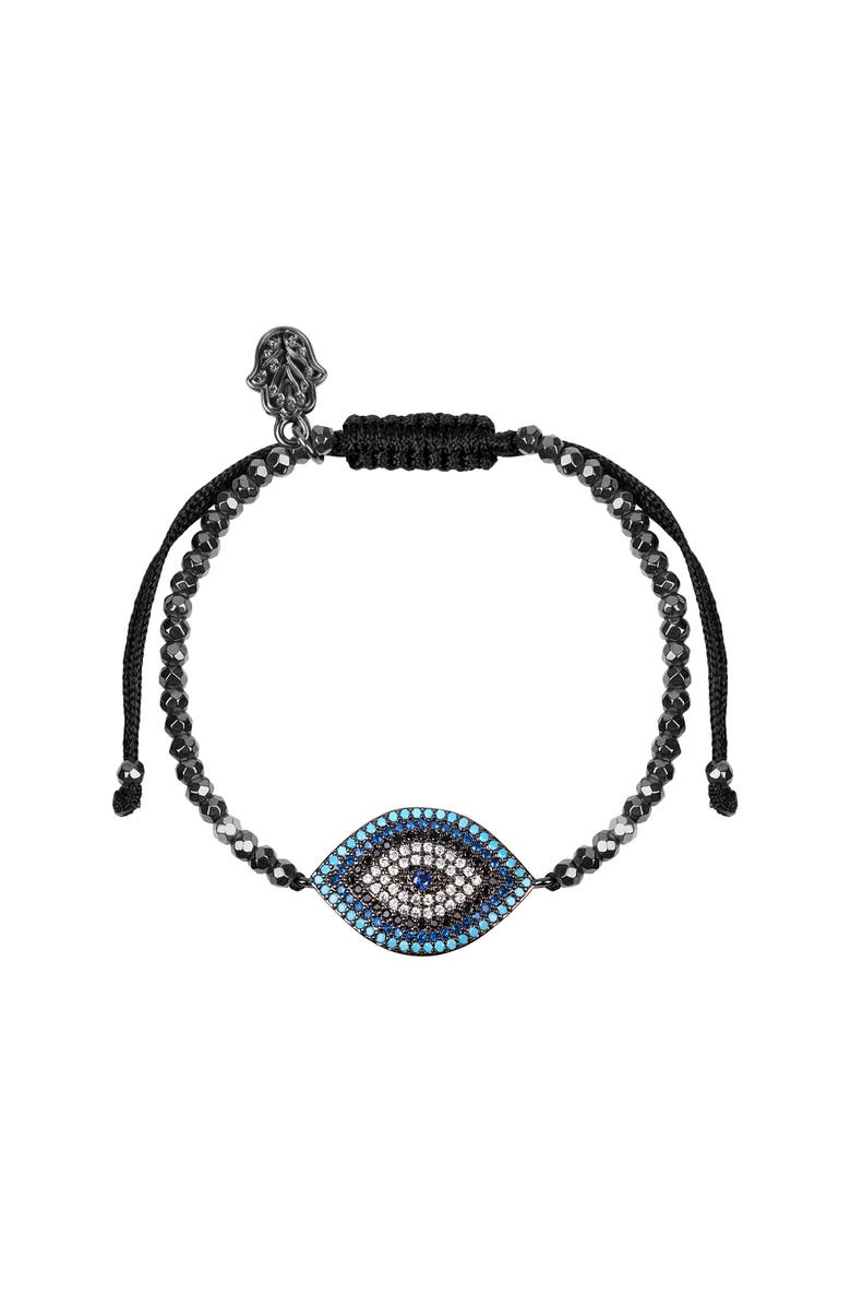 Karma and Luck Bright Outlook Hematite Evil Eye Charm Bracelet, Main, color,