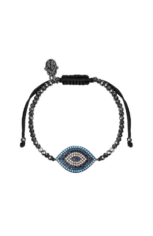 Karma And Luck Bright Outlook Hematite Evil Eye Charm Bracelet In Dark Grey/black/blue