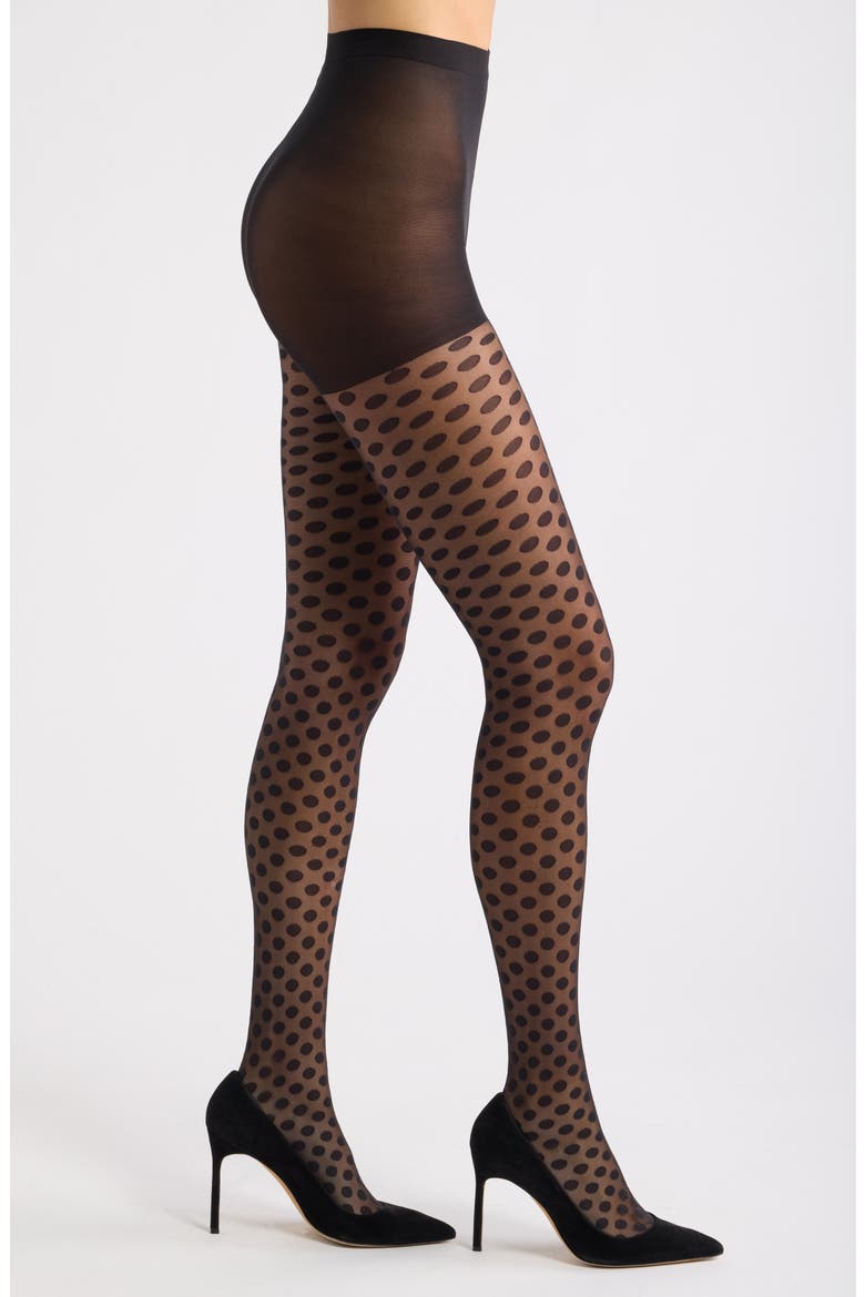 Bold Dot Sheer Tights, Main, color, BLACK