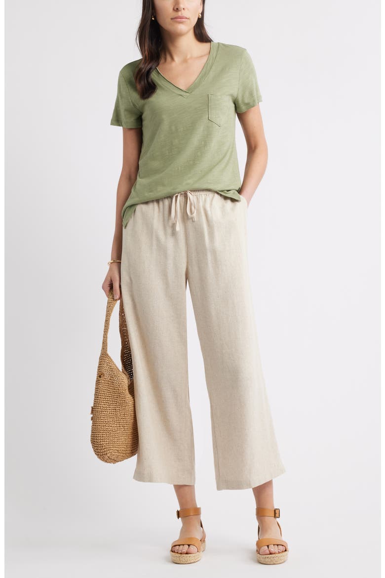 Cotton & Modal V-Neck T-Shirt, Alternate, color, OLIVE ACORN