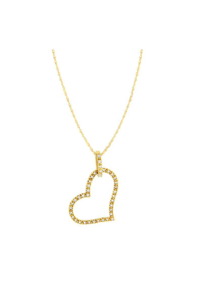 10K Yellow Gold 1/4 cttw Prong Set Diamond Open Heart 18" Pendant Necklace, Alternate, color, Yellow