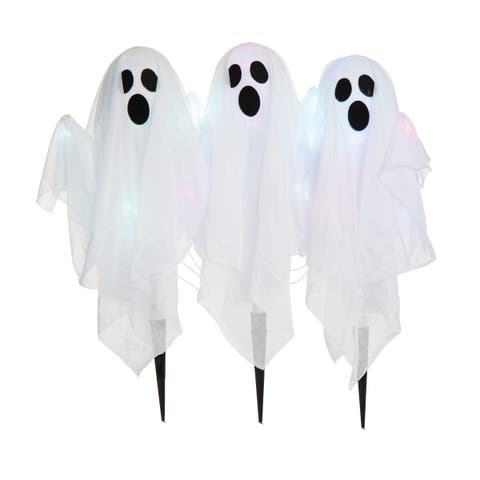 Lighted Up Ghost Halloween Stakes Set of 3