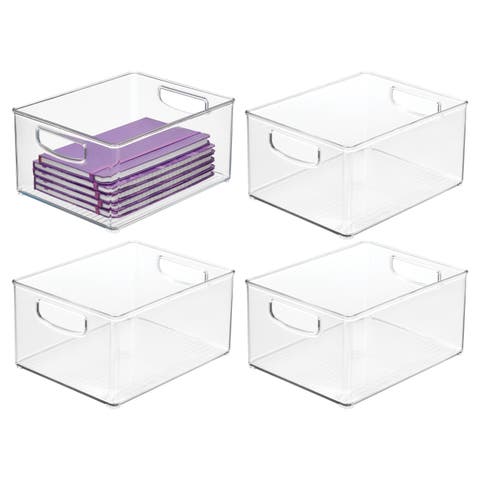Plastic Stackable Pantry Bin with Handles, Set of 4, Clear, Made in USA