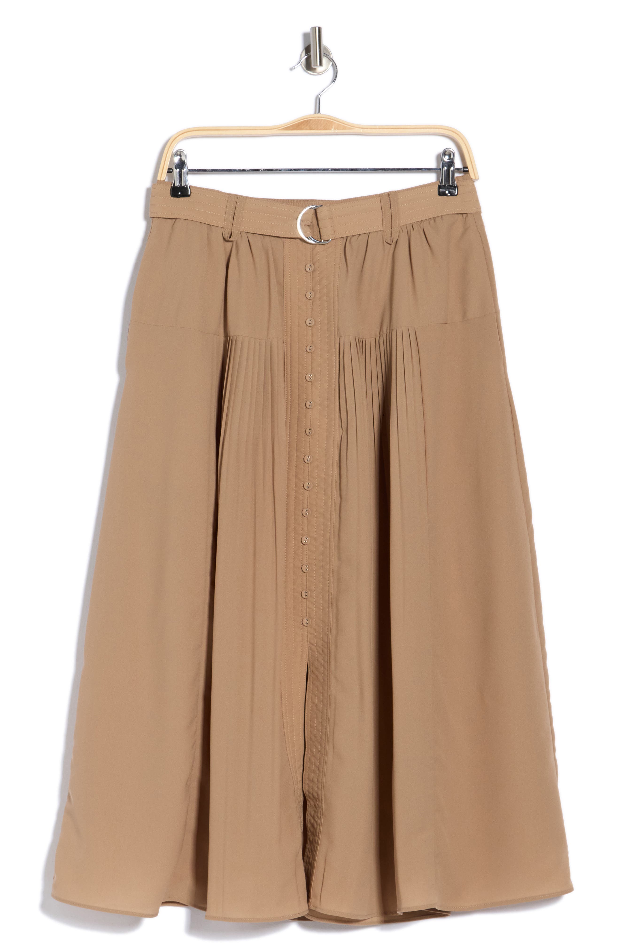 Adrianna Papell Belted Button Front Pleated Midi Skirt