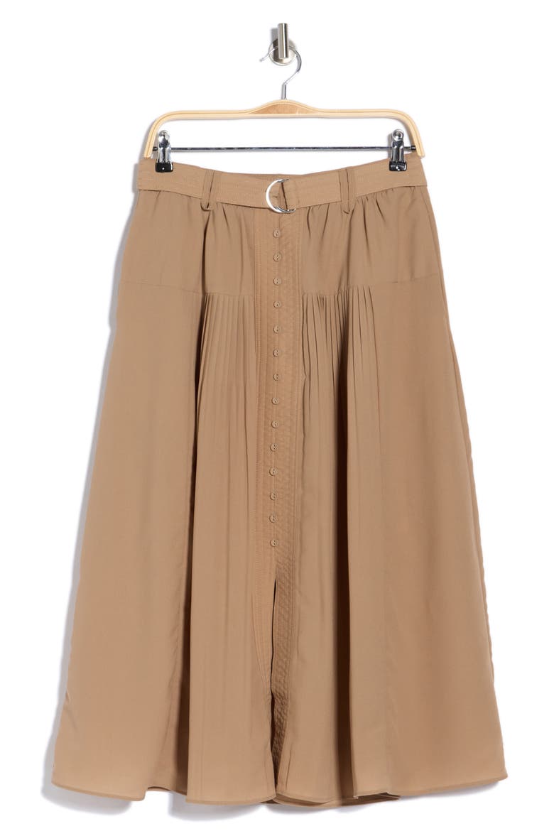 Belted Button Front Pleated Midi Skirt, Alternate, color, TAOS TAUPE