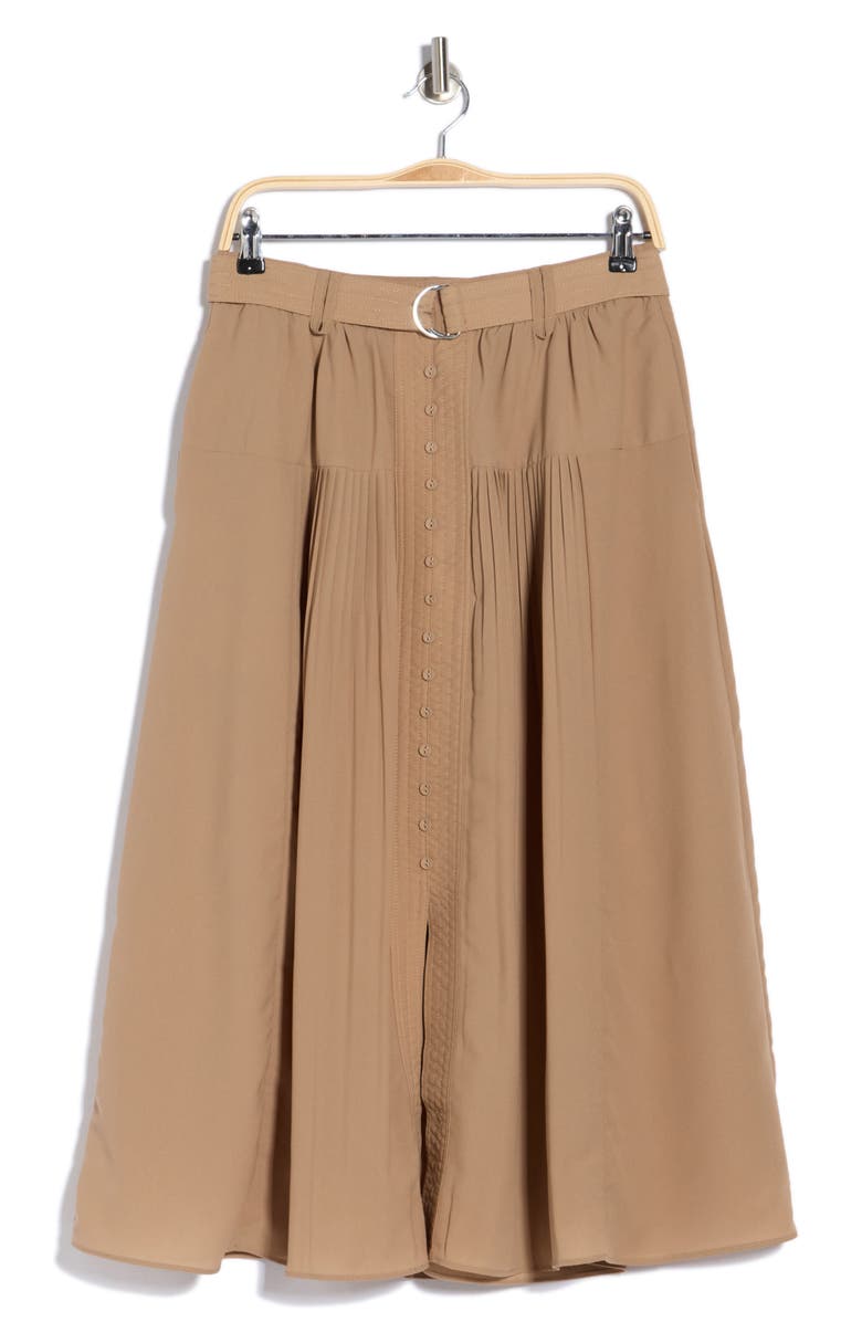 Adrianna Papell Belted Button Front Pleated Midi Skirt, Main, color, Taos Taupe