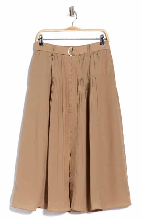 Adrianna Papell Belted Button Front Pleated Midi Skirt