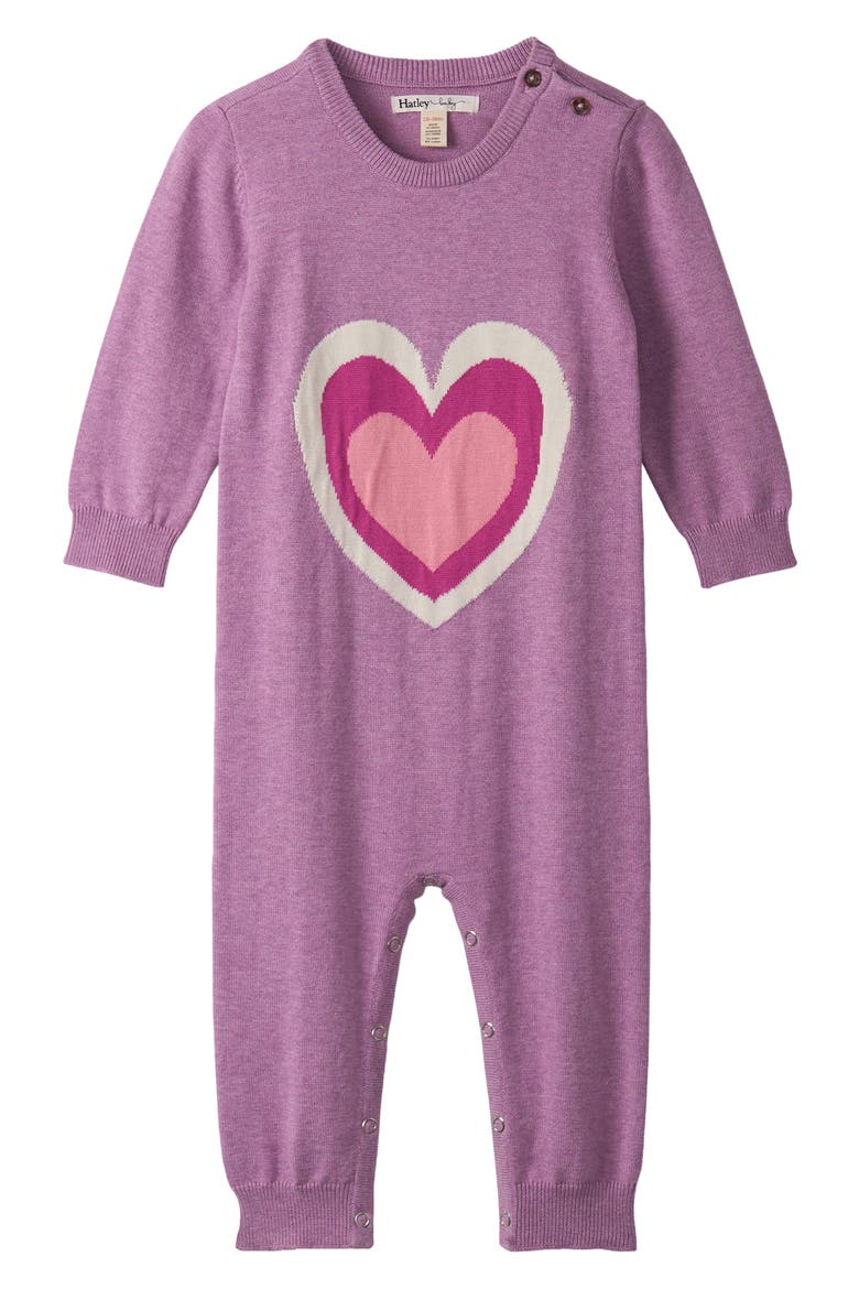 Heart Cotton Graphic Sweater Romper, Main, color, PINK
