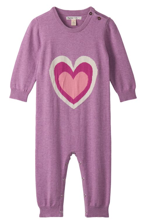 Hatley Babies'  Heart Cotton Graphic Sweater Romper In Purple