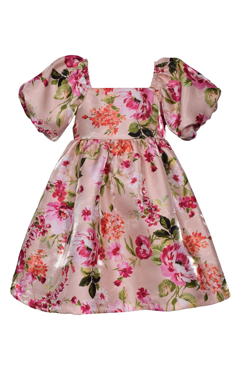 Iris & Ivy Kids' Shimmer Floral Print Dress, Main, color, Blush
