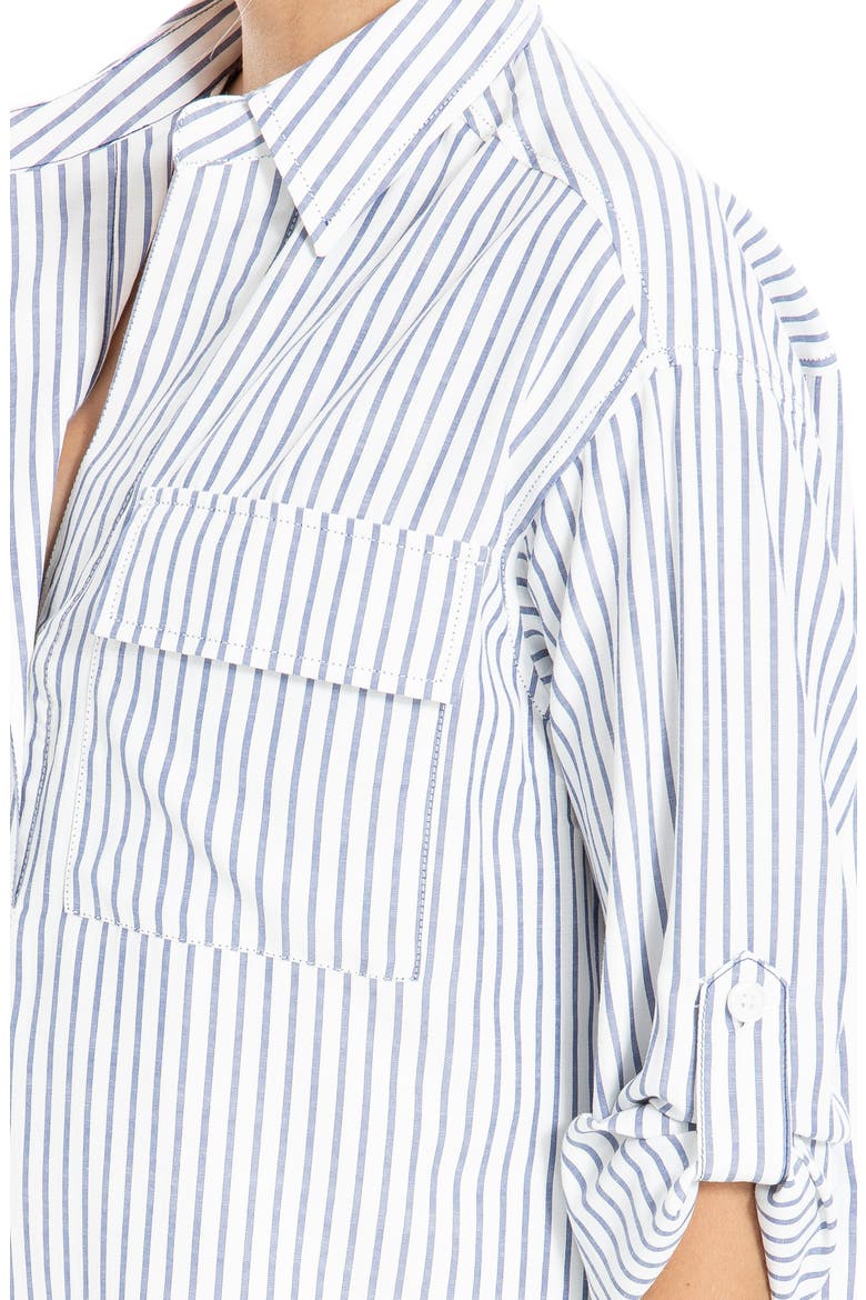 Grid Print Roll Sleeve Popover Shirt, Alternate, color, OFF WHITE/ INDIGO STRIPE