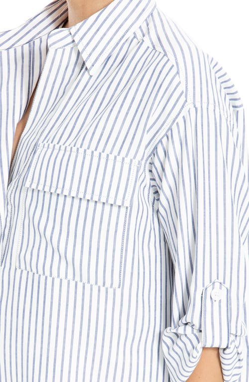 Max Studio Grid Print Roll Sleeve Popover Shirt In White