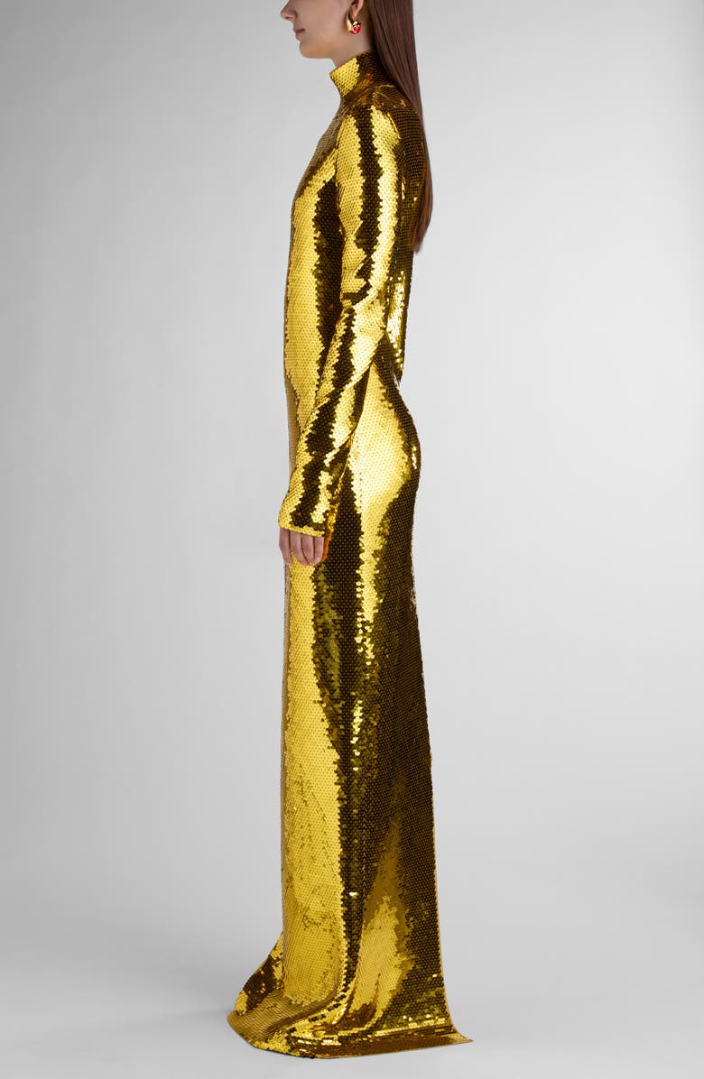 Bottega Veneta Sequin Long Sleeve Knit Gown, Alternate, color, 8480 Gold