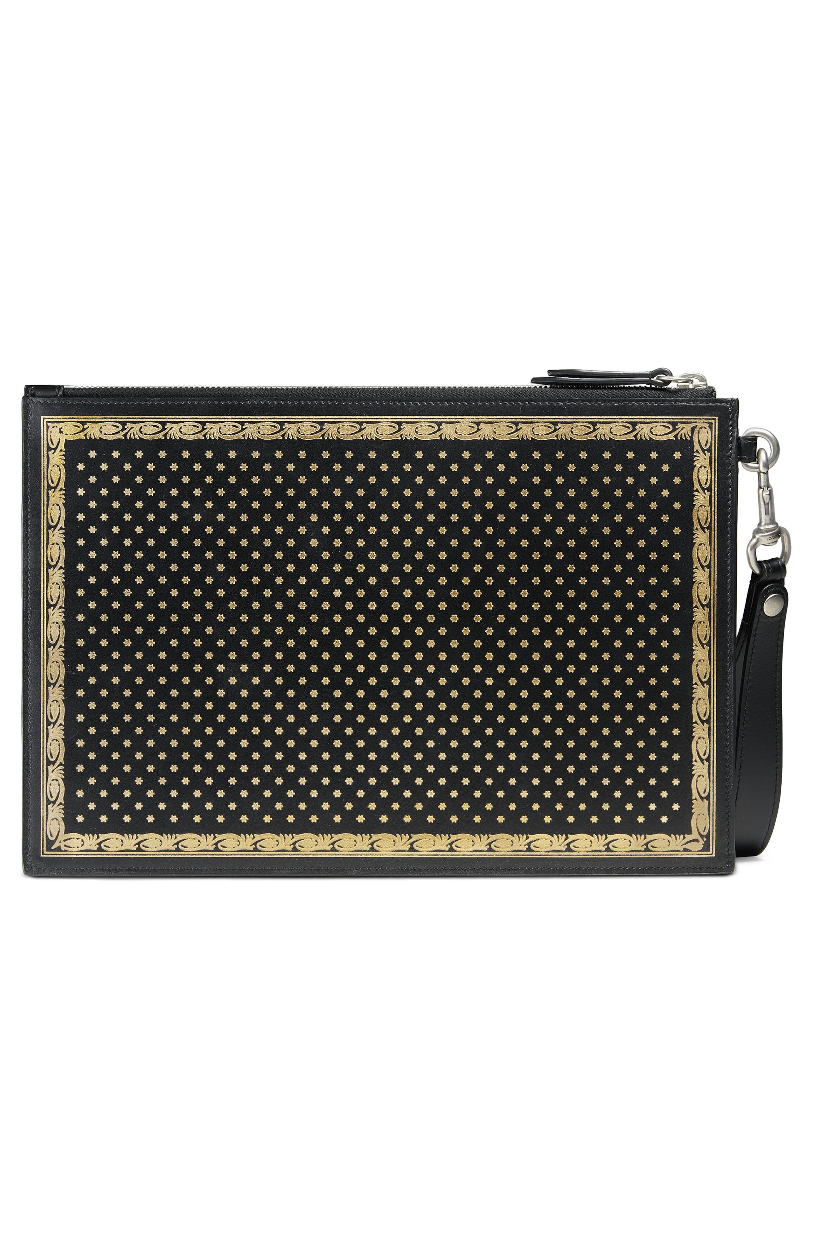 Gucci Guccy Moon & Stars Leather Zip Pouch, Alternate, color, 