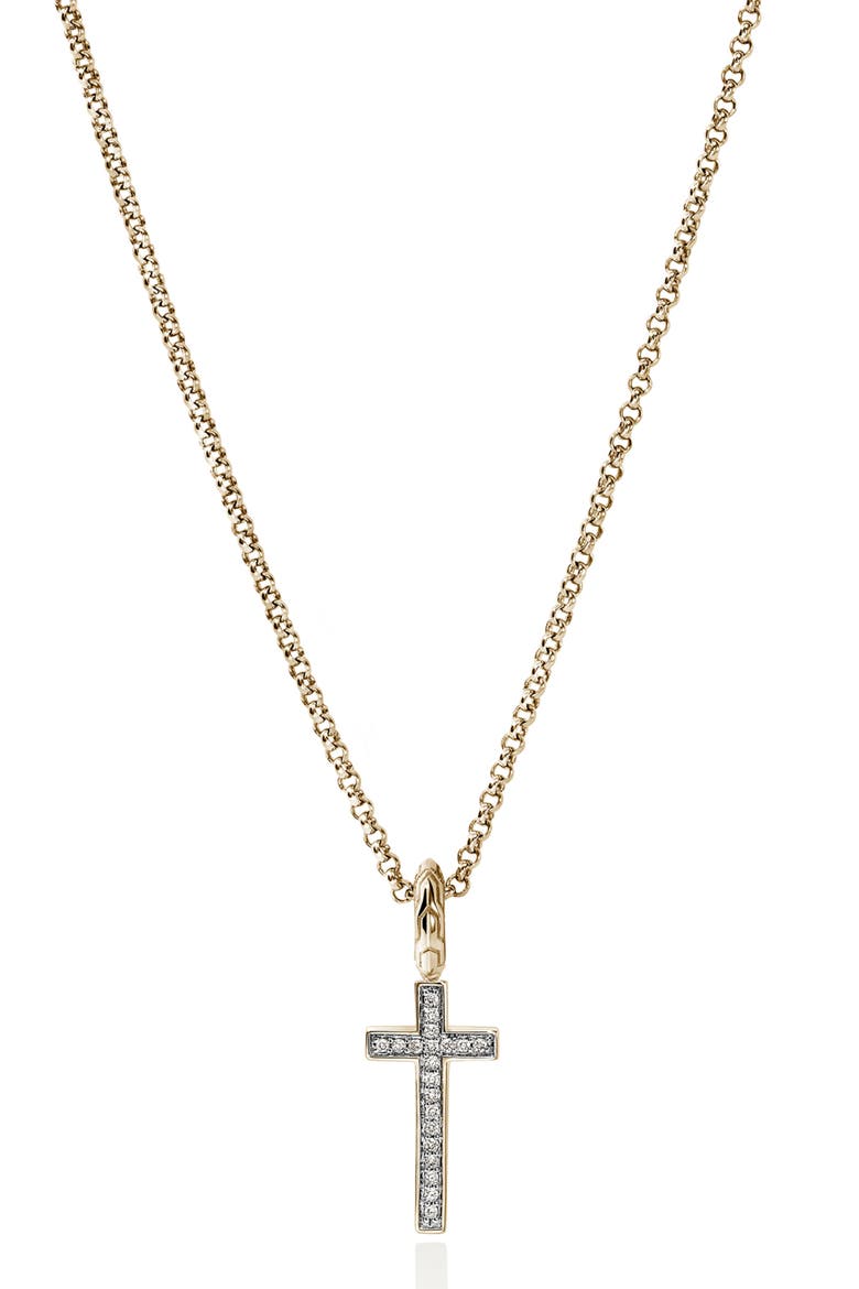 JH Essentials Cross Necklace, 14K Gold, Diamonds, Main, color, GOLD