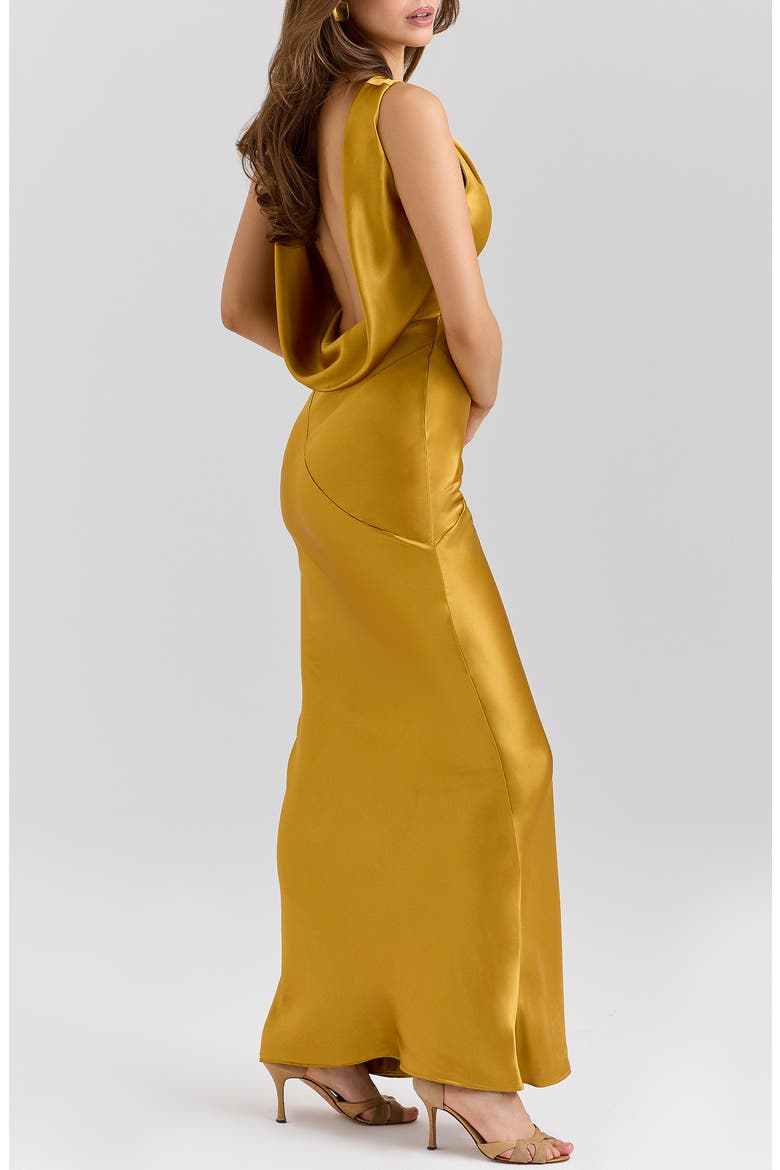Safaira Cowl Neck Satin Gown, Alternate, color, AMBER