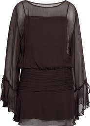 STAUD Beatrix Long Sleeve Ruched Waist Dress