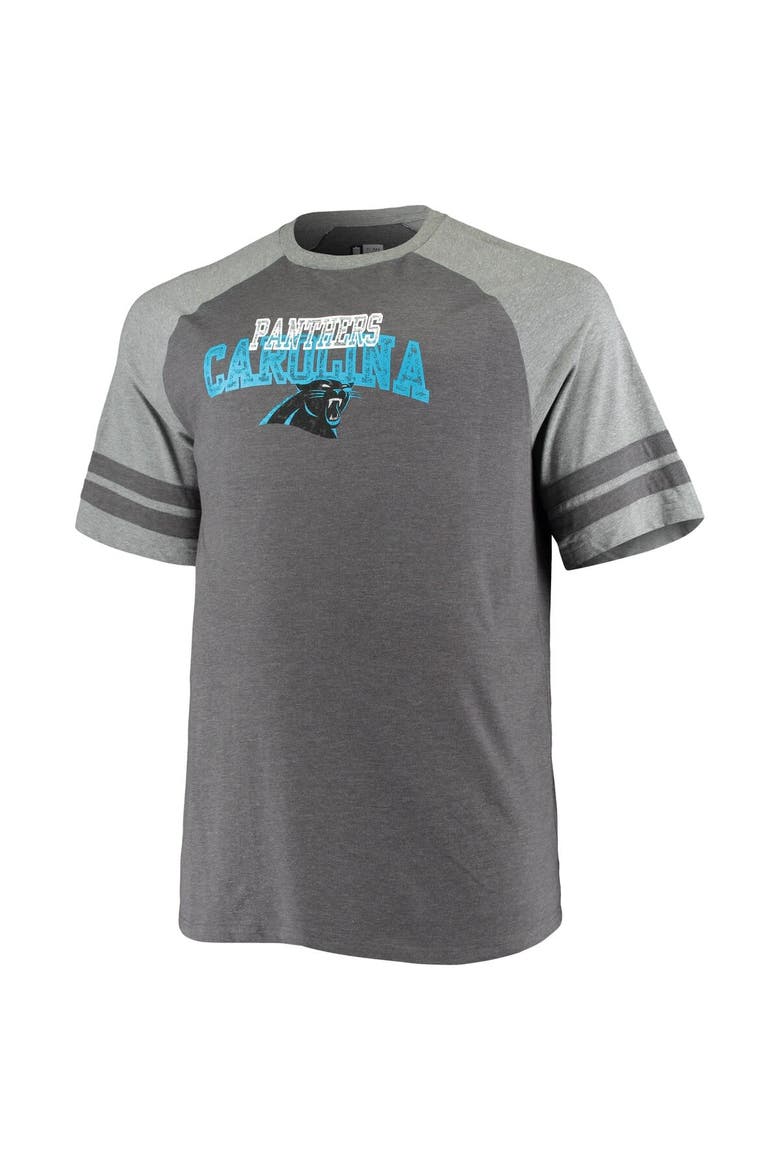 Men's Fanatics Branded Charcoal/Heathered Gray Carolina Panthers Big & Tall Two-Stripe Tri-Blend Raglan T-Shirt, Alternate, color, Charcoal