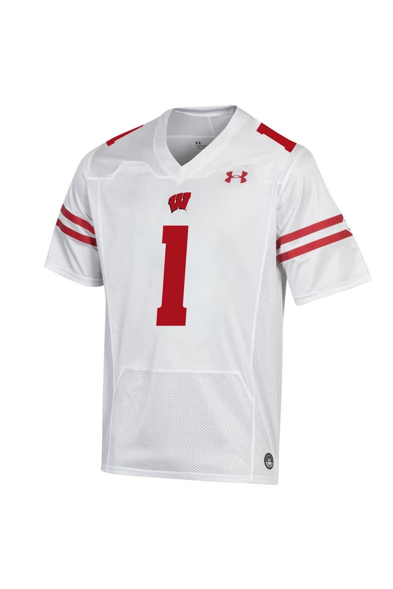 Men's Under Armour #1 White Wisconsin Badgers Premier Football Jersey, Alternate, color, White