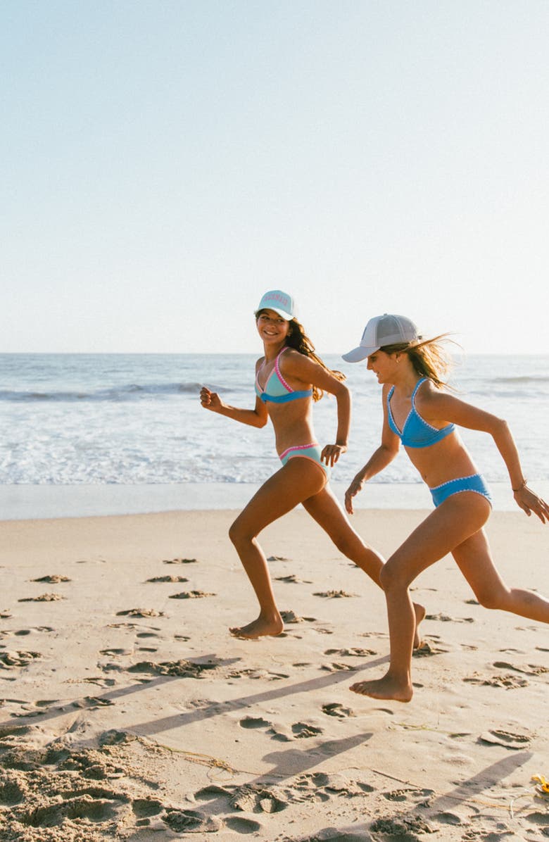 Feather 4 Arrow Kids' Coastline Whipstitch Trim UPF 50+ Two-Piece Swimsuit, Alternate, color, Blue Jay