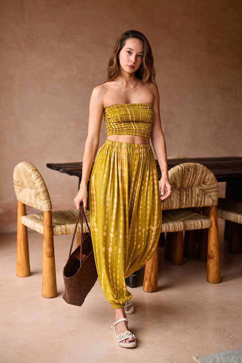 Jane Balloon Pants With Matching Tube Top Set, Alternate, color, Lemongrass