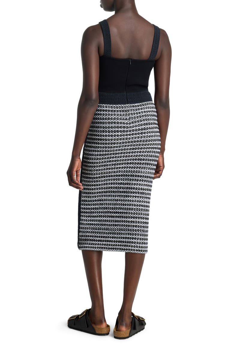 Bicolor Mixed Knit Midi Dress, Alternate, color, BLACK/ IVORY MULTI