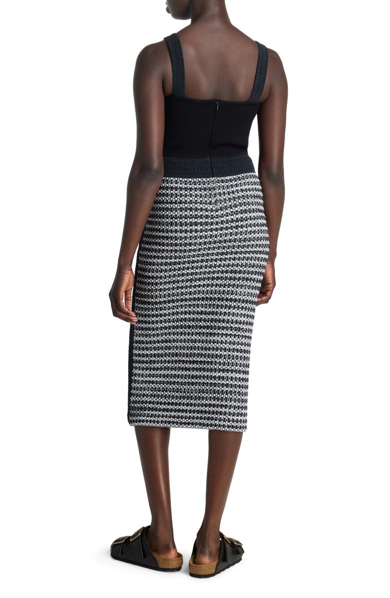 ST. JOHN Bicolor Mixed Knit Midi Dress, Alternate, color, Black/ Ivory Multi