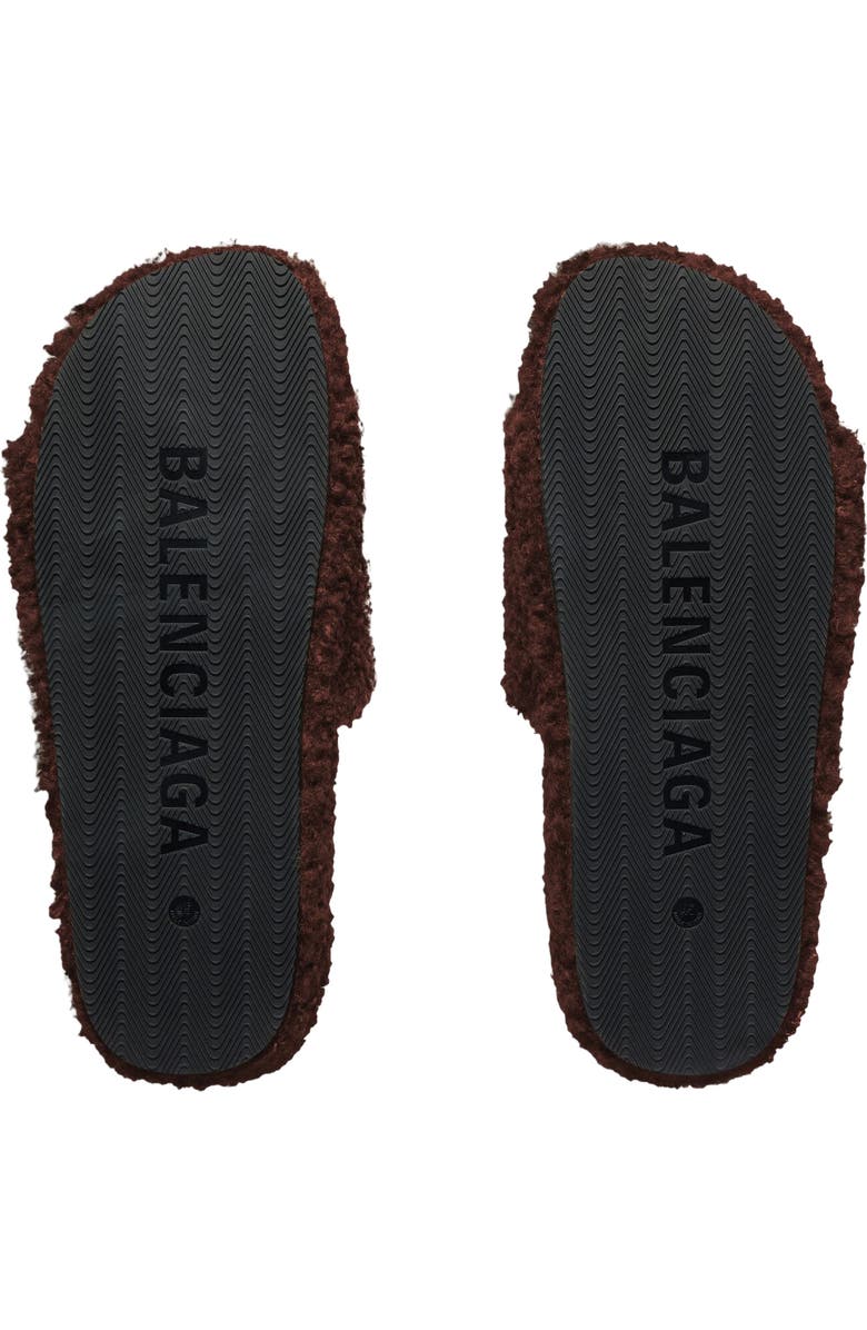 Balenciaga Campaign Faux Shearling Slide Sandal, Alternate, color, Chataigne