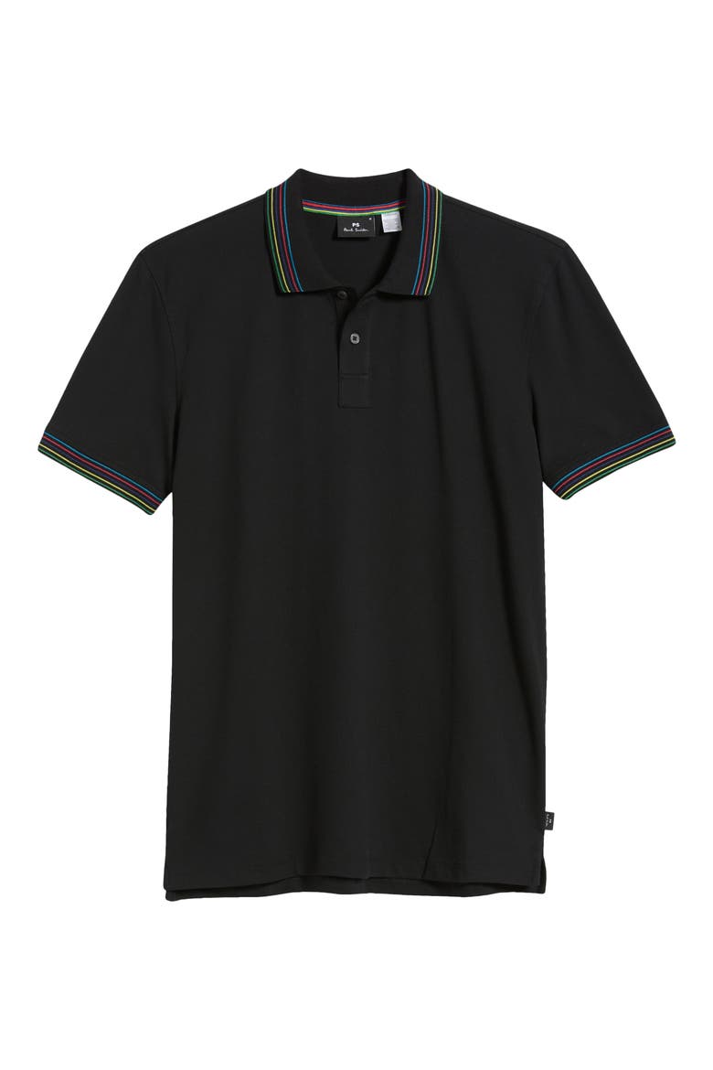 Tipped Stretch Cotton Polo, Alternate, color, BLACK