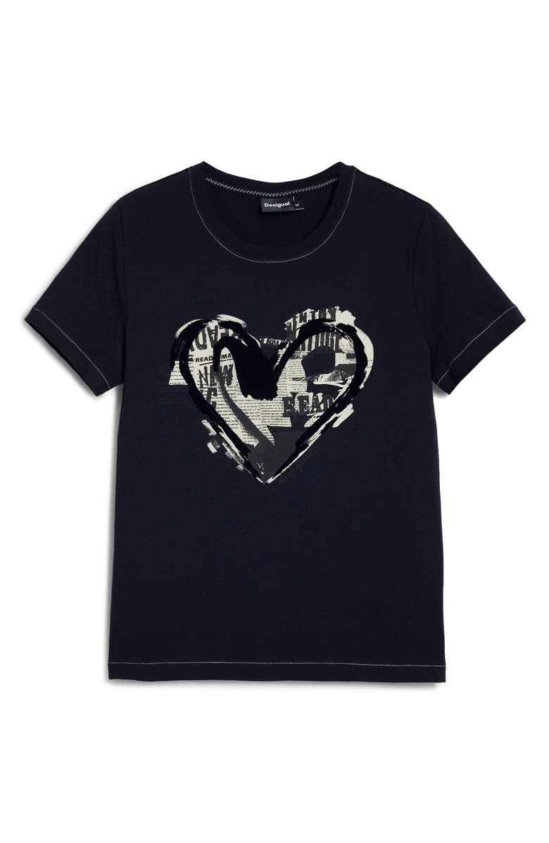 Desigual Heart Cotton Graphic T-Shirt, Alternate, color, Black