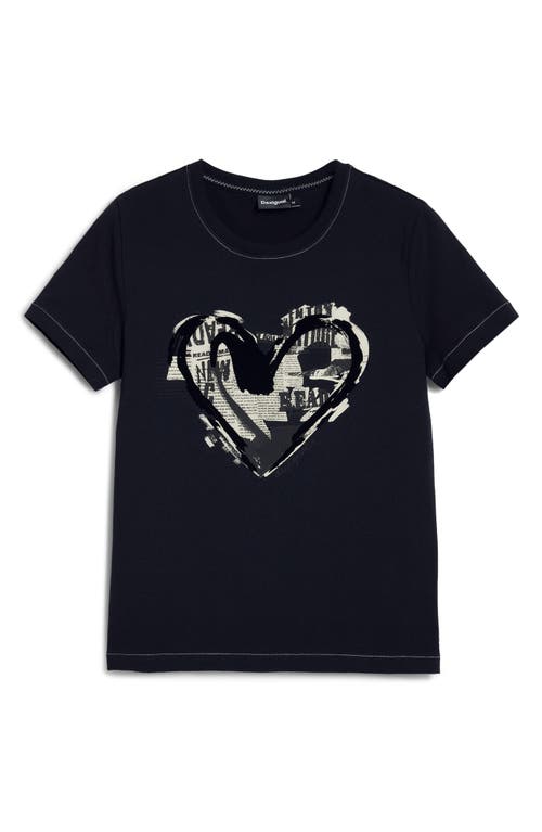 Desigual Heart Cotton Graphic T-shirt In Black