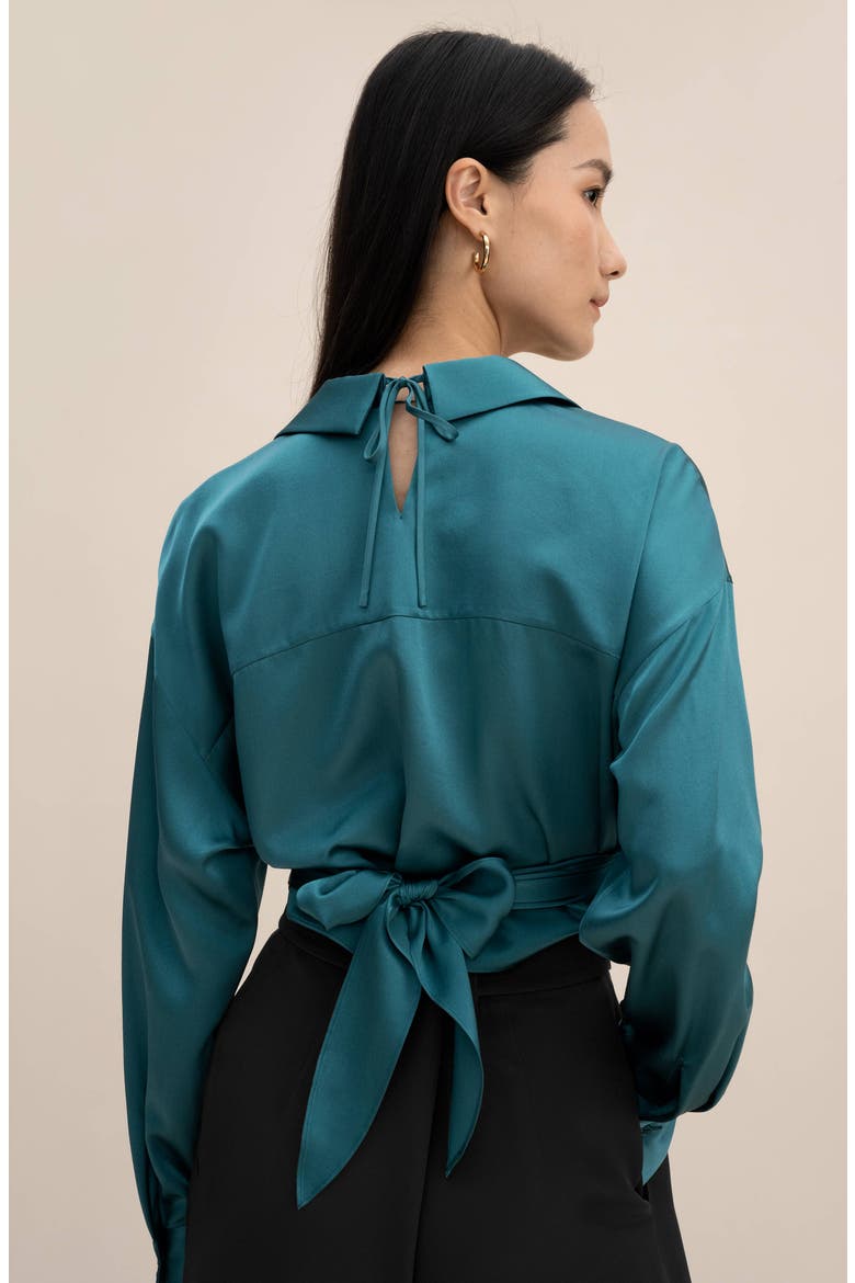 Pure Silk Blouse Wrapover Cropped Shirt, Alternate, color, Adriatic blue