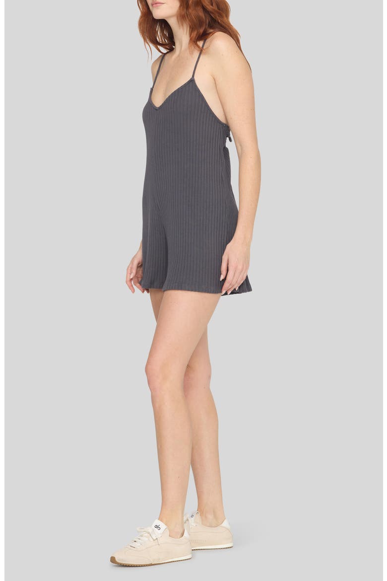 Bar Tie Back Ribbed Romper, Alternate, color, CHARCOAL