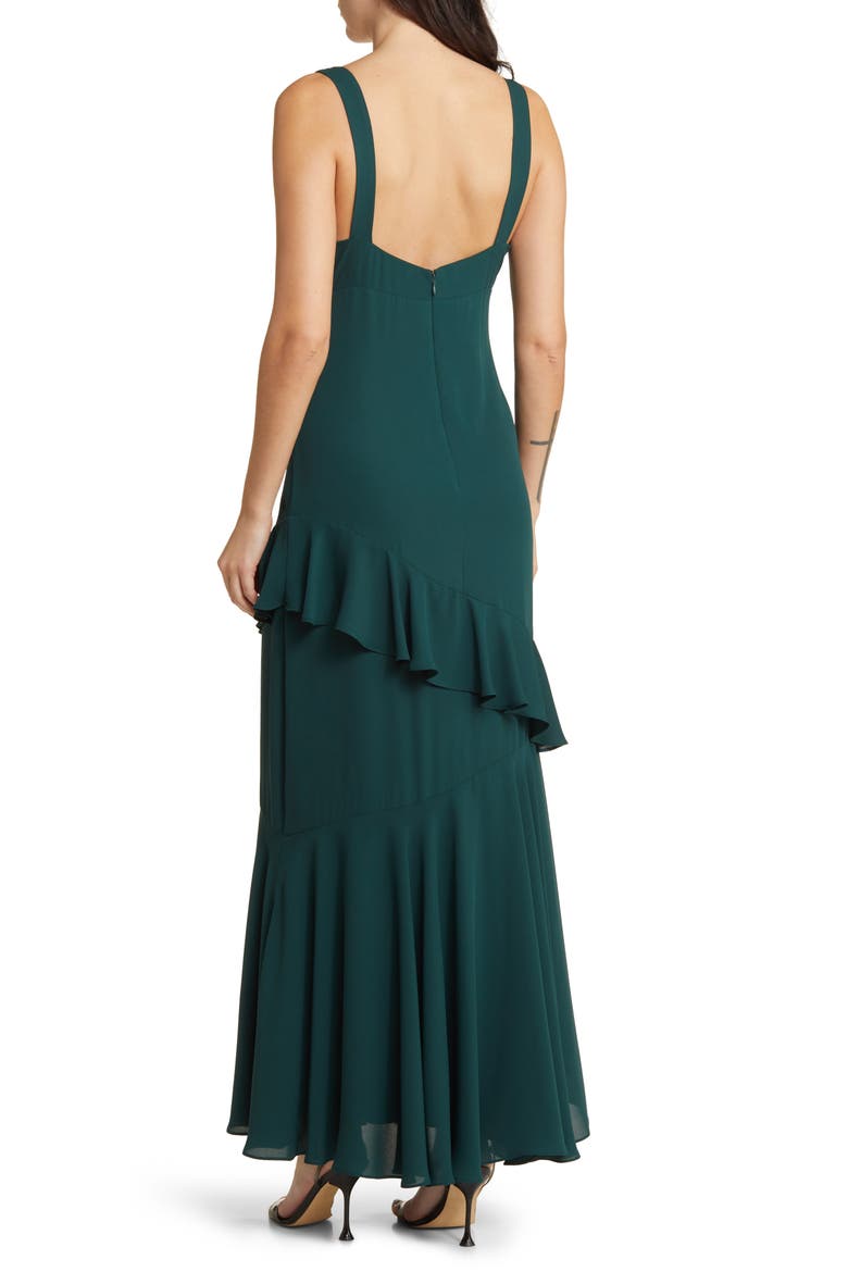 The Esme Ruffle Chiffon Gown, Alternate, color, EMERALD