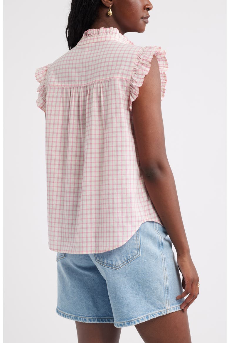 Ruffle Sleeve Cotton Blend Top, Alternate, color, IVORY- PINK WINNIE PLAID