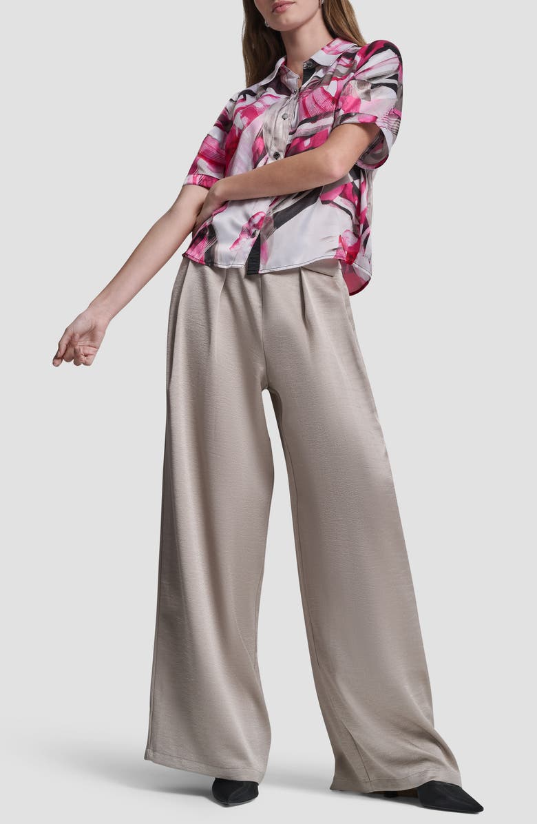 DKNY Lantern Sleeve Satin Button-Up Shirt, Alternate, color, Spring Wisps