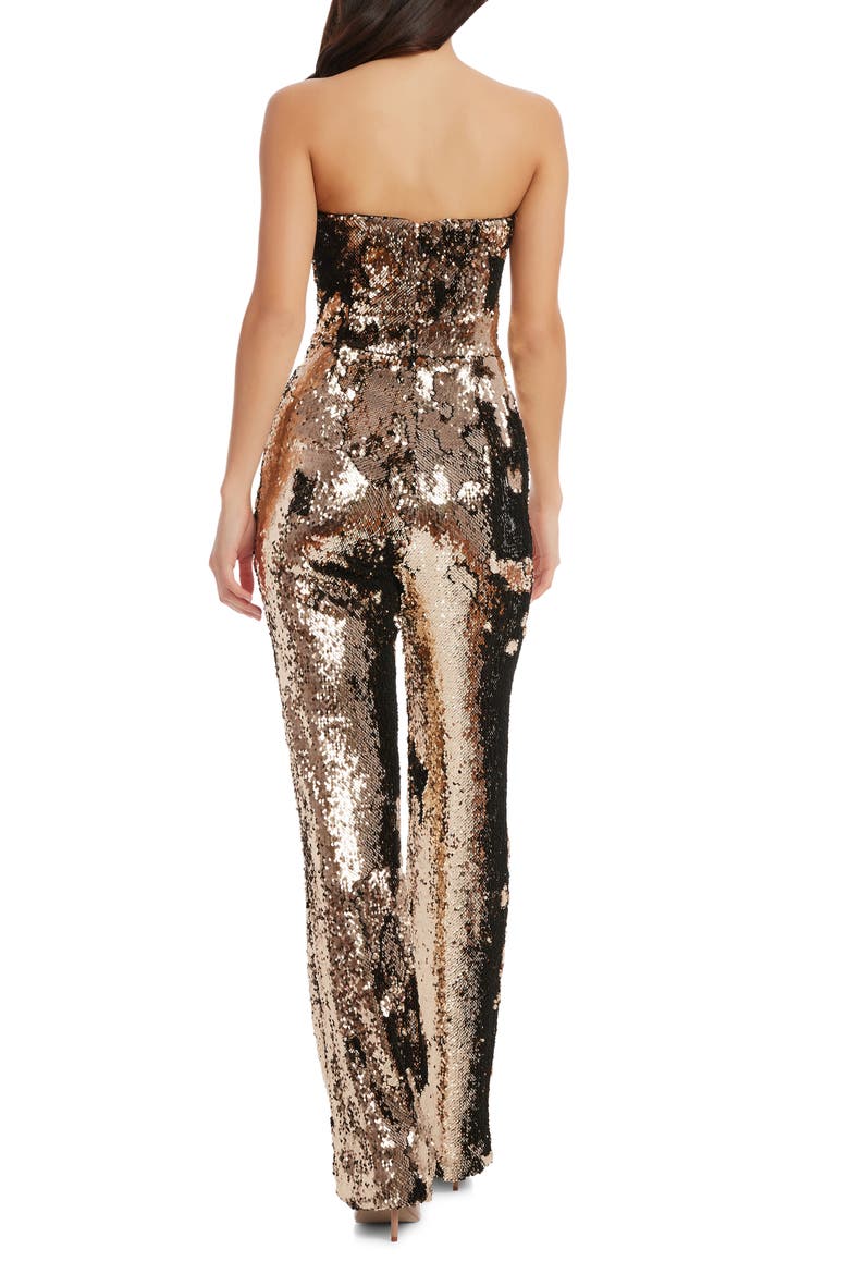 Andy Sequin Strapless Jumpsuit, Alternate, color, GOLD