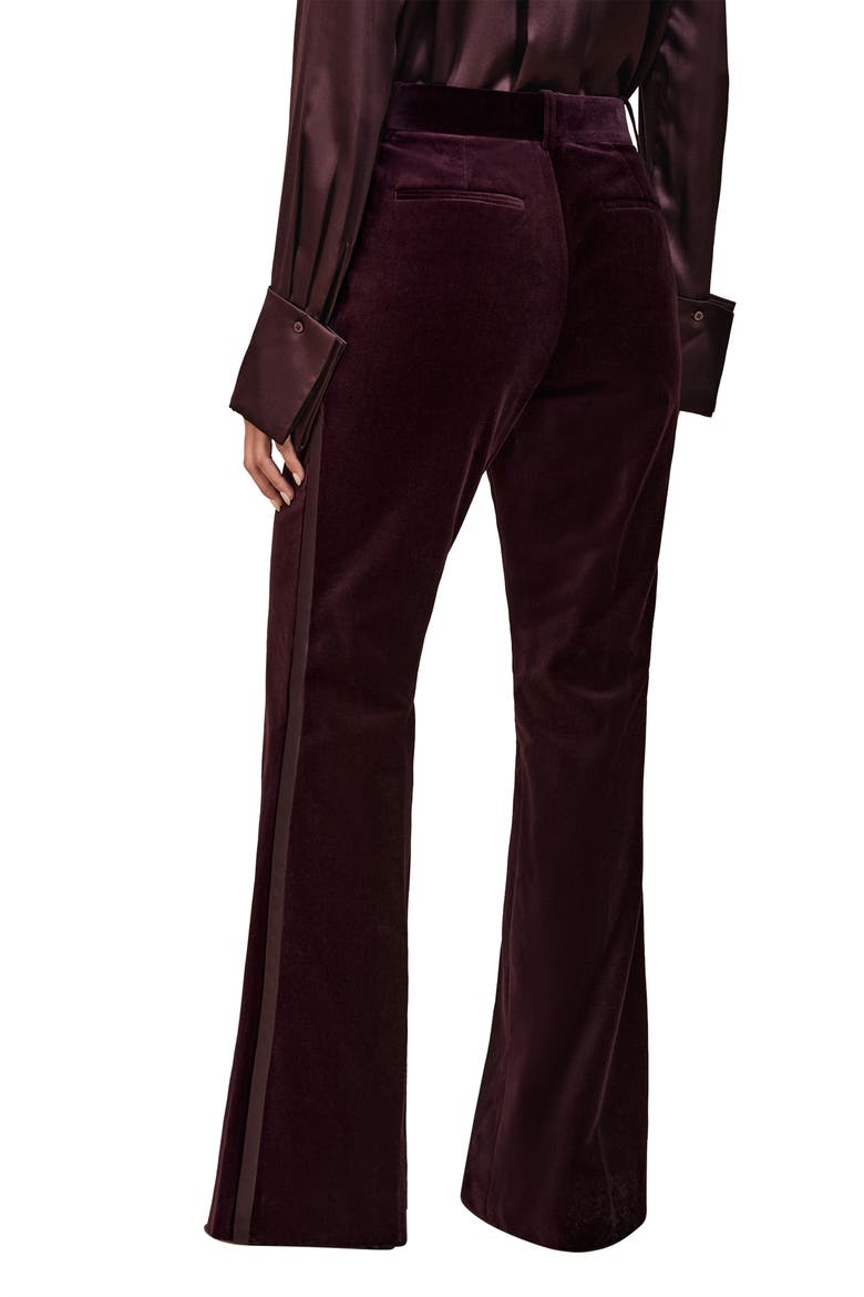 Elia Satin Stripe Velvet Flare Pants, Alternate, color, BURGUNDY
