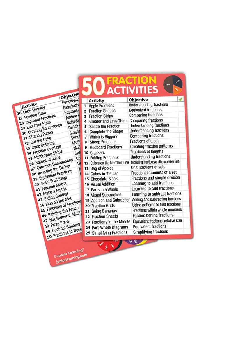 Junior Learning JL331 50 Fraction Activities, Multi, Alternate, color, Multicolored
