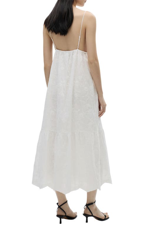 Shop Mango Floral Embroidered Tiered Cotton Midi Dress In White