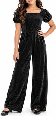 Zunie Kids' Glitter Velvet Puff Sleeve Jumpsuit